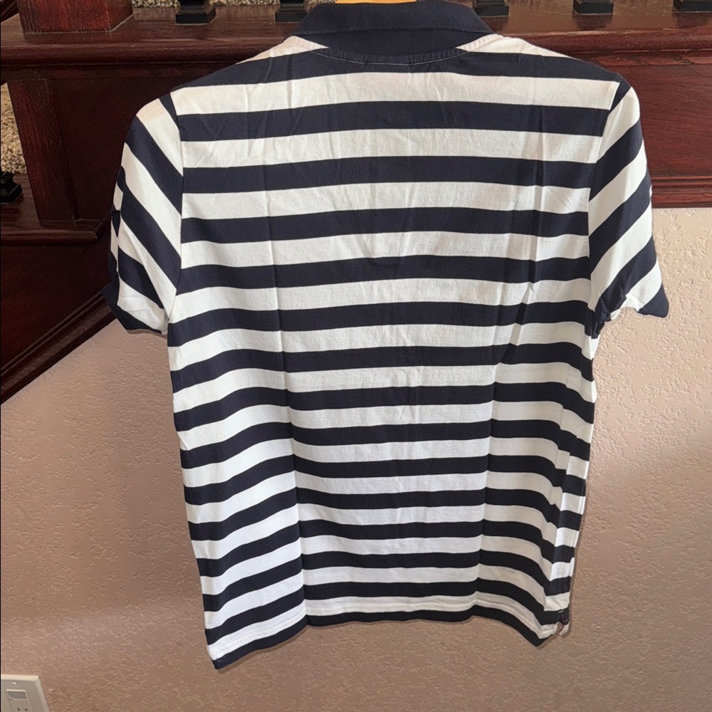 Puma Men's Small Preppy Polo Stripe Shirt Red White & Blue Casual Short Sleeve - Picture 5 of 5